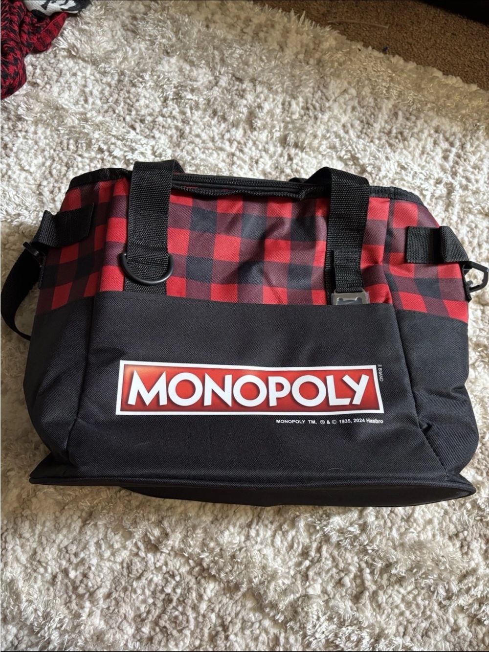 Monopoly Game Large Plaid Soft Sided Cooler With Handles And Shoulder Strap